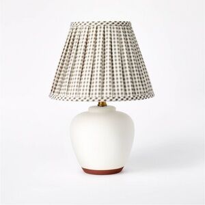 Threshold Studio McGee Ceramic  Table Lamp with Gingham Print Pleated Sh…
